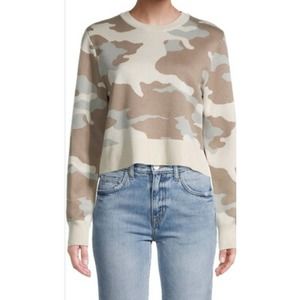 Women's DNKY Tan & Cream Camo Pullover‎ Boxy Oversized Cropped Sweater Size XL